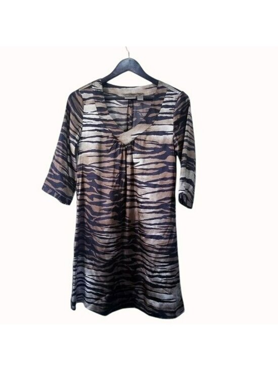 Chicos Dresses & Skirts - Chico's Women's Zebra Animal Print Midi Dress 3/4 Sleeve Size 0 Brown Black